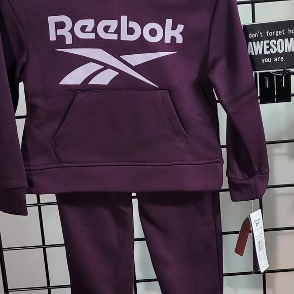Reebok Kids Plum Fleece Hoodie Sweatsuit Set - Stacked Logo - Cozy Activewear! - Picture 6 of 9